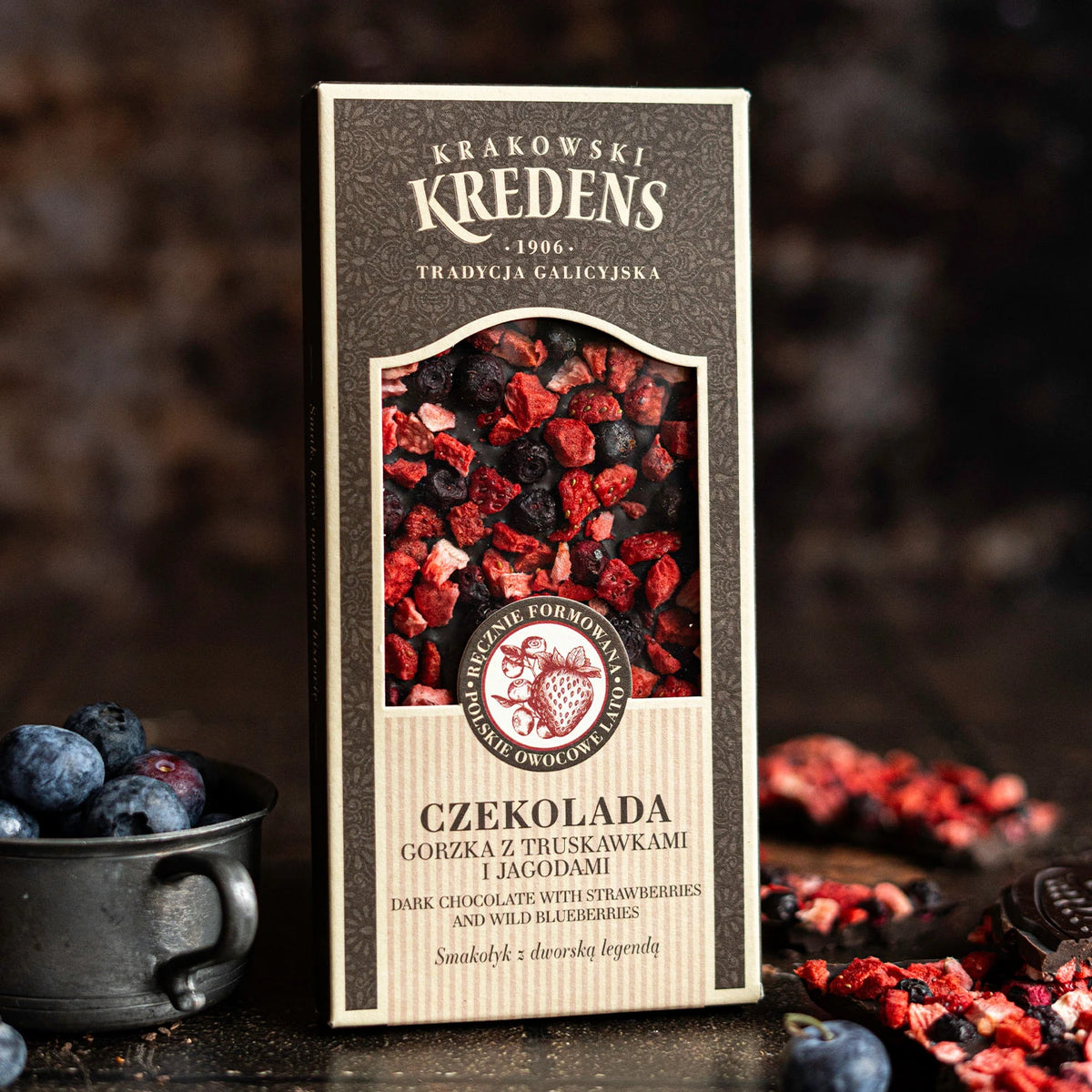 Czekolada gorzka z truskawkami i jagodami 85g