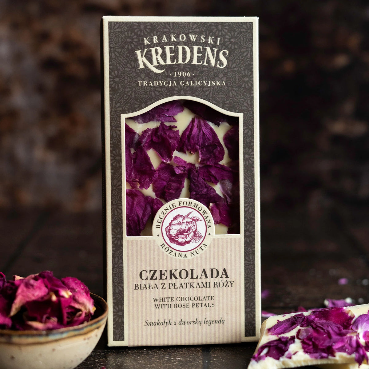 Czekolada biała z płatkami róży 85g