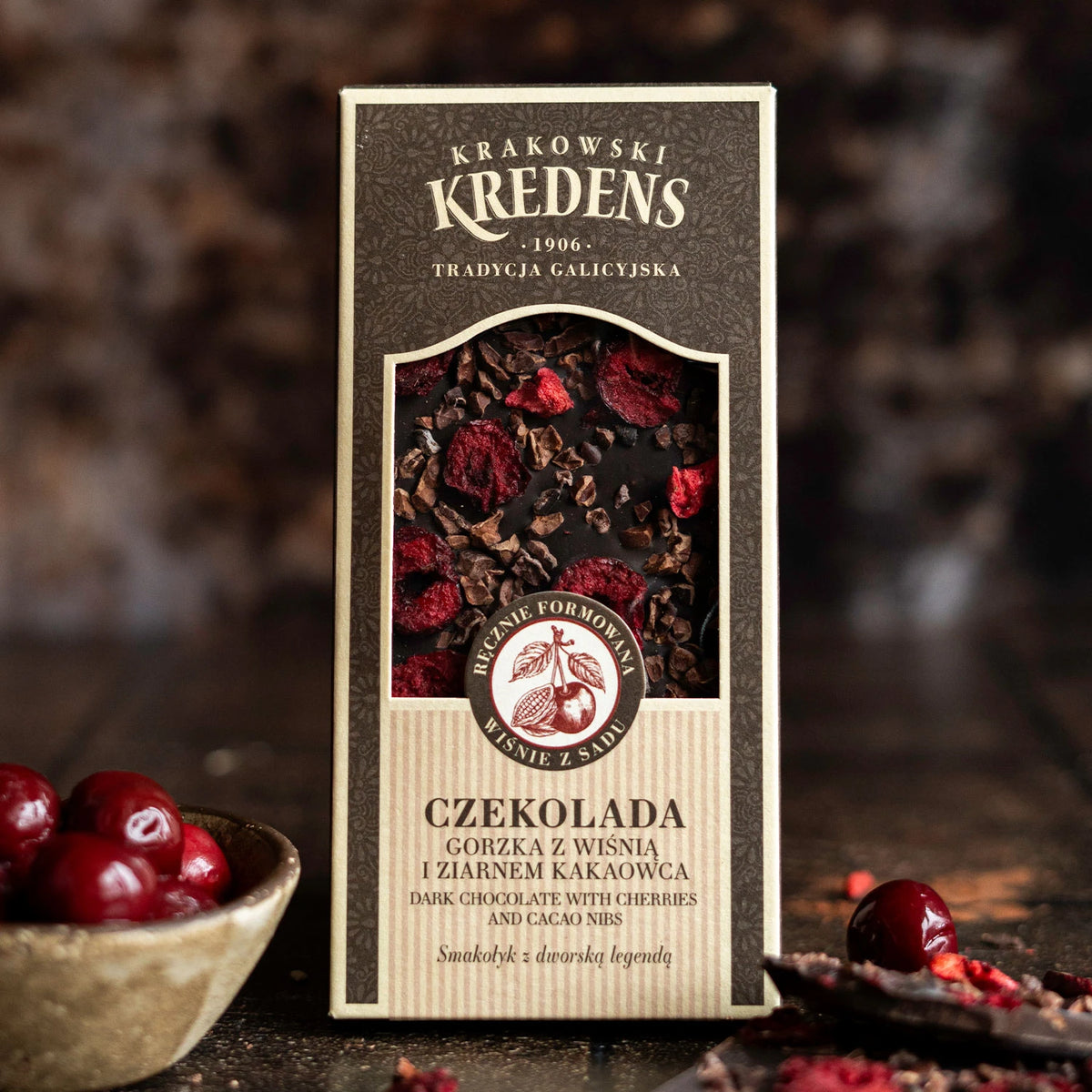 Czekolada gorzka z wiśnią i ziarnem kakaowca 85g