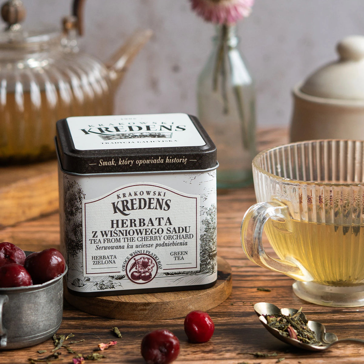 Herbata liściasta zielona z Wiśniowego Sadu 100g - Puszka